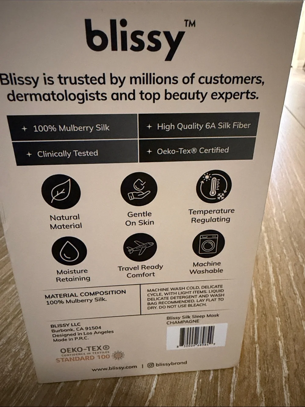 Blissy 100% Mulberry Silk Sleep Mask - Champagne